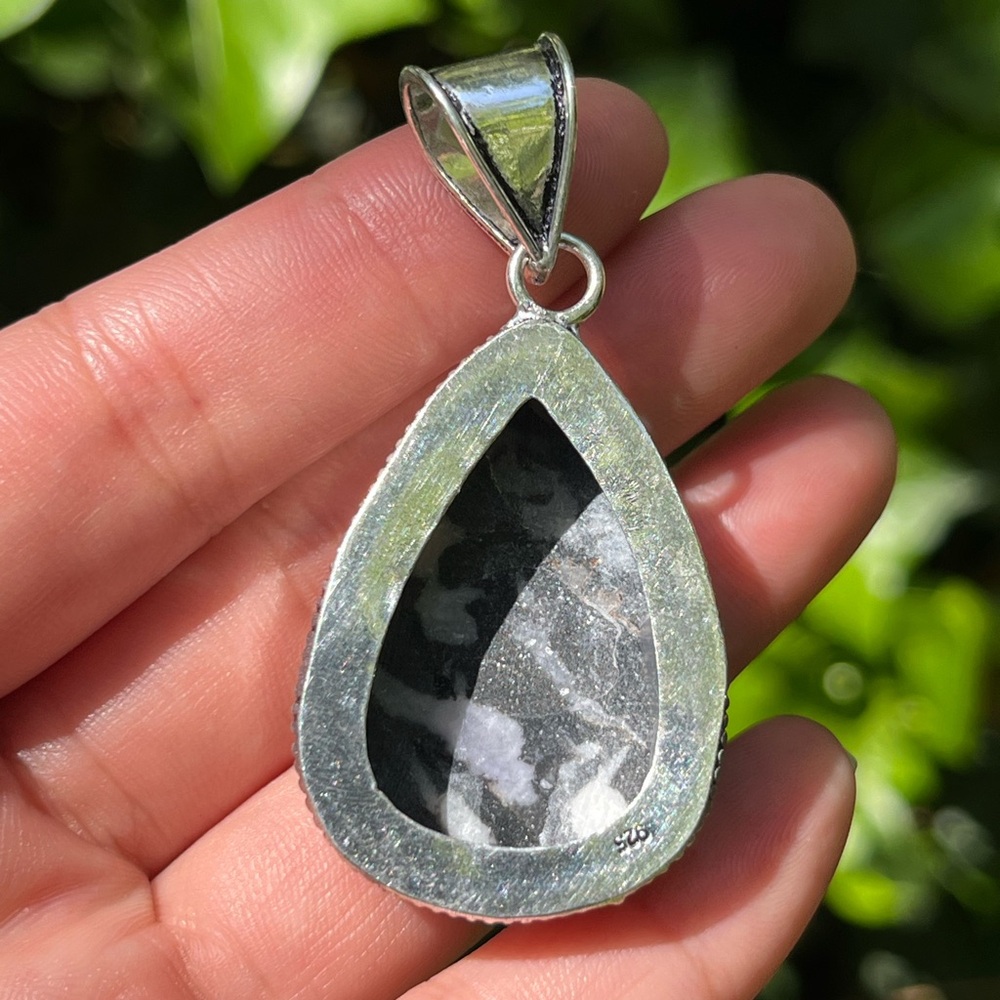 Silver plated tea drop shape buffalo turquoise pendant - Picture 7 of 7